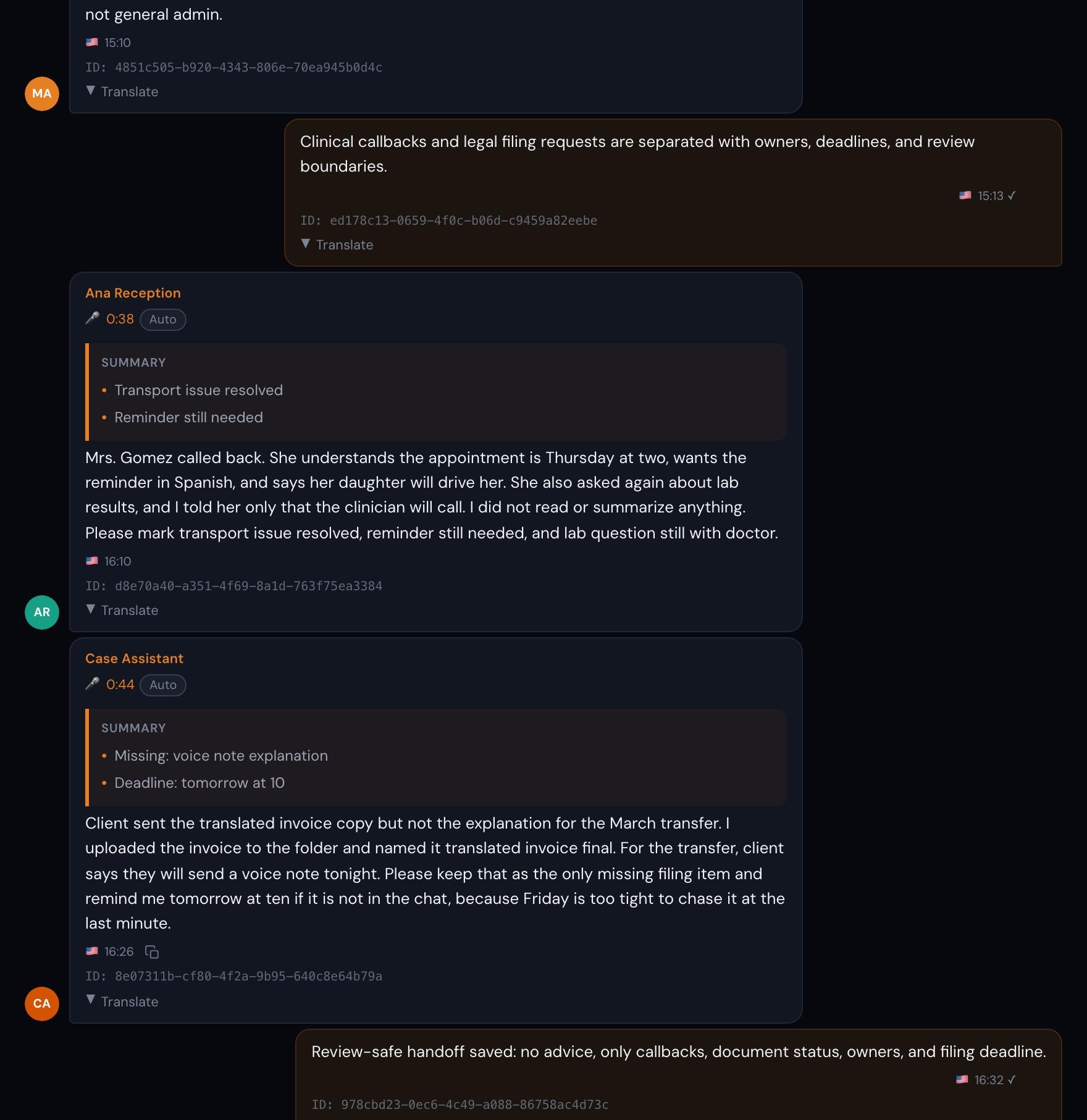 Full chat evidence crop for Healthcare & Legal