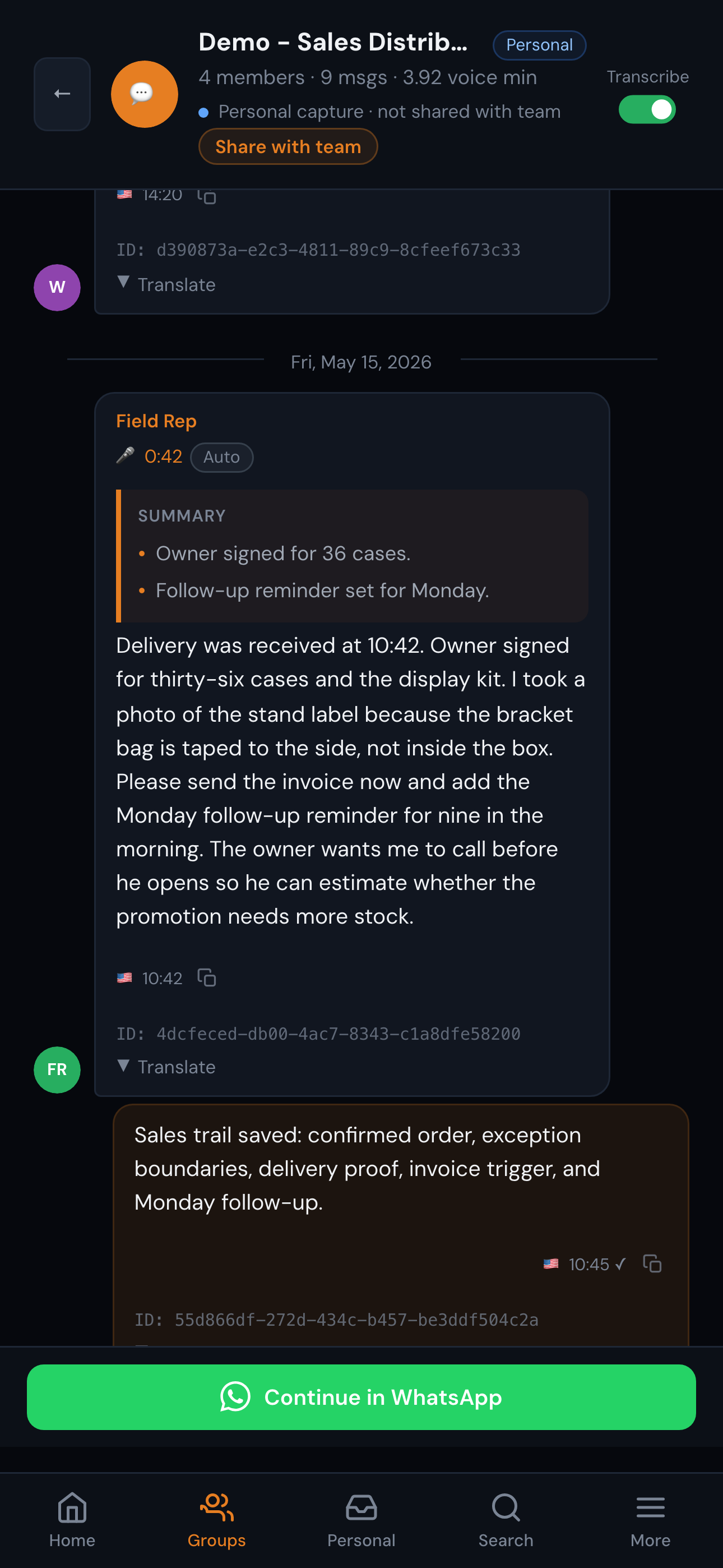 Phone dashboard view for Sales & Distribution